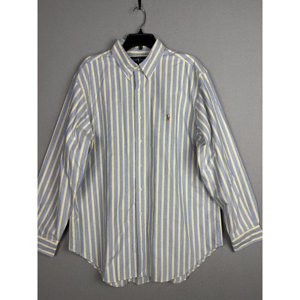 Ralph Lauren Shirt Mens XL Blue Yellow Stripe Classic Fit Button Down Pony Logo